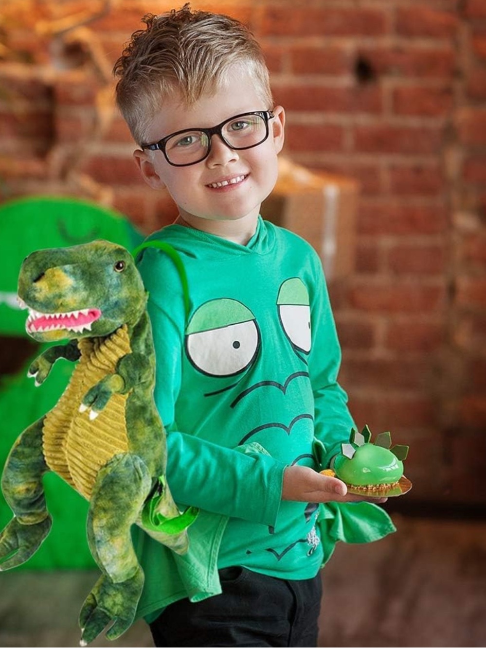 Plush Green Dino Reptile Backpack with Red Mouth